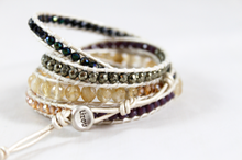 Load image into Gallery viewer, Ecru - Stone and Crystal Mix Leather Wrap
