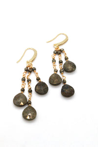 Beautiful Pyrite 24K Gold Plate Dangle Earrings -French Flair Collection- E4-121