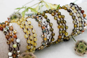 Hand Knotted Convertible Crochet Bracelet, Necklace, Semi Precious Stones - WR-018