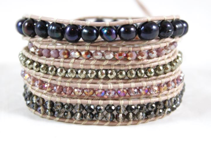 Augusta - Purple Crystal and Dark Pearl Wrap Bracelet