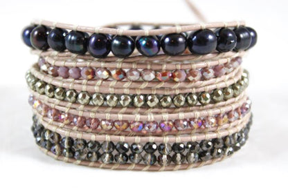 Augusta - Purple Crystal and Dark Pearl Wrap Bracelet