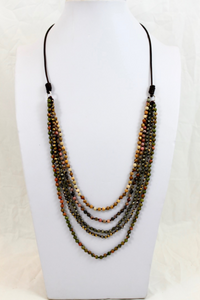 Semi Precious Stone and Crystal Mix Hand Knotted Long Necklace on Genuine Leather -Layers Collection- NLL-Syrup