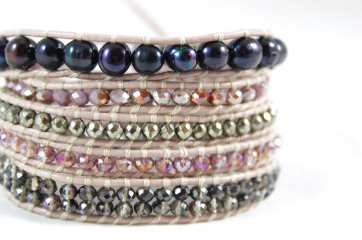 Augusta - Purple Crystal and Dark Pearl Wrap Bracelet