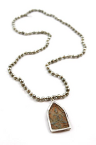 Long Faceted Pyrite Necklace with Large Reversible Buddha Charm -The Buddha Collection- NL-PY-BB