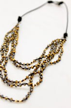 Load image into Gallery viewer, Gold Crystals Mix Hand Knotted Short Necklace on Genuine Leather -Layers Collection- NLS-Gold
