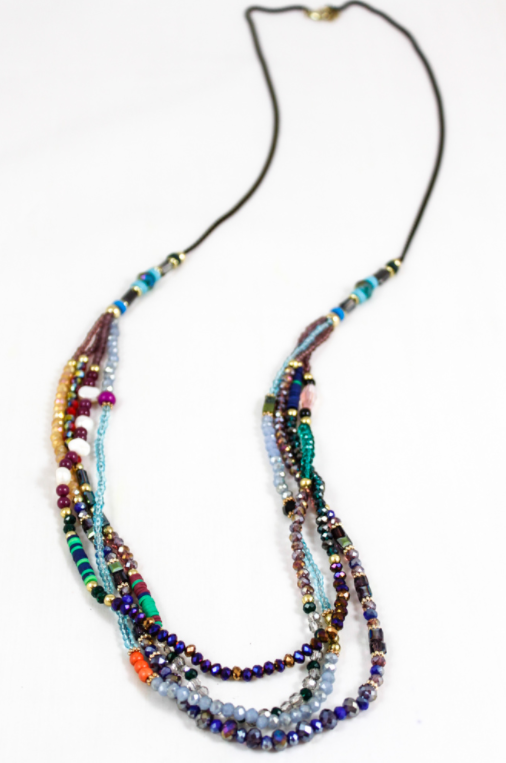 Delicate and Fun Stone and Crystal Layered Stone Necklace -The Classics Collection- N2-642