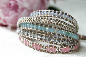 Jacque - Pastels on Leather Wrap Bracelet