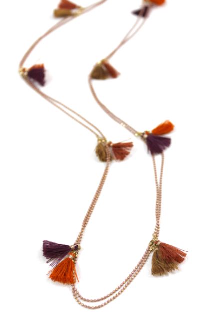 Wrap Necklace with Mini Rust Tassels -The Classics Collection- N2-772
