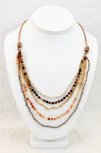 Semi Precious Stone and Metal Hand Knotted Short Necklace on Genuine Leather -Layers Collection- NLS-Autumn