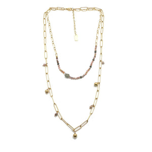 Double Strand Tourmaline Semi Precious Stone Mix Necklace -French Flair Collection- N2-2214