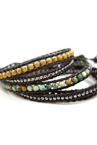 Woodland - Amazonite Dark Mix Leather Wrap Bracelet