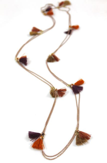 Wrap Necklace with Mini Rust Tassels -The Classics Collection- N2-772