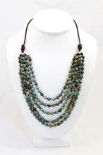 Load image into Gallery viewer, Large African Turquoise Hand Knotted Short Necklace on Genuine Leather -Layers Collection- NLS-Haas
