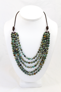 Large African Turquoise Hand Knotted Short Necklace on Genuine Leather -Layers Collection- NLS-Haas