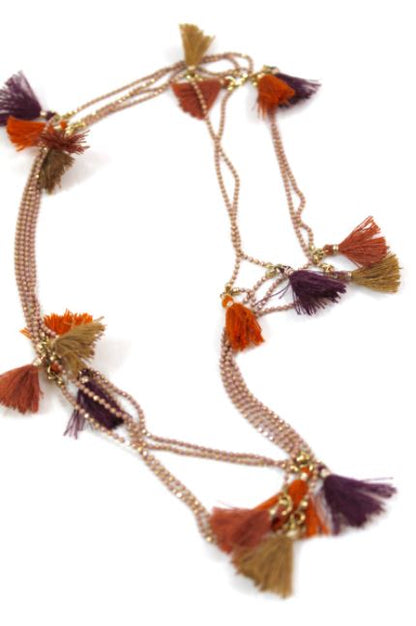 Wrap Necklace with Mini Rust Tassels -The Classics Collection- N2-772