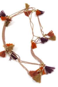 Wrap Necklace with Mini Rust Tassels -The Classics Collection- N2-772