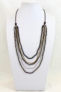 Dark Semi Precious Stone Hand Knotted Long Necklace on Genuine Leather -Layers Collection- NLL-Viper