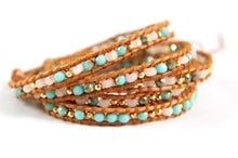 Load image into Gallery viewer, Sunrise - Turquoise Crystal Mix Leather Wrap Bracelet
