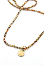 Load image into Gallery viewer, Orange Mix Crystal and 24K Gold Plate Short Necklace with Small Reversible French Religious Medal -French Medals Collection- N6-002
