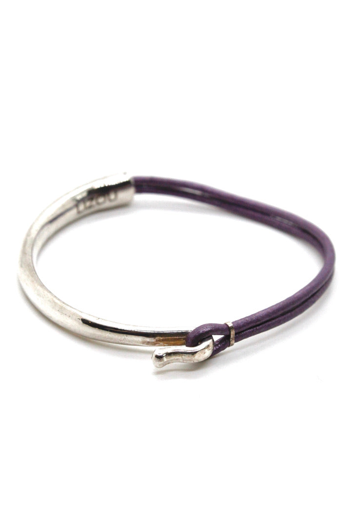 Lilac Leather + Sterling Silver Plate Bangle Bracelet
