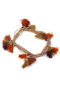Wrap Necklace with Mini Rust Tassels -The Classics Collection- N2-772