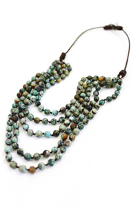 Large African Turquoise Hand Knotted Short Necklace on Genuine Leather -Layers Collection- NLS-Haas