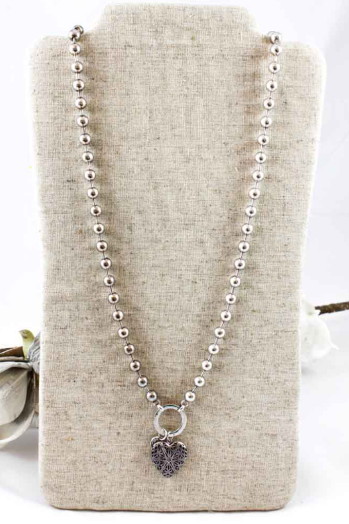 Convertible Short or Long Ball Chain Necklace with Heart Locket Charm -The Classics Collection- N2-473 (locket)