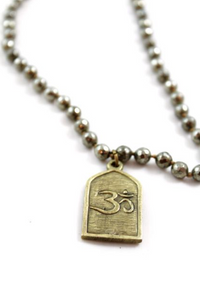 Long Faceted Pyrite Necklace with Brass Shiva Pendant -The Buddha Collection- NL-PY-G