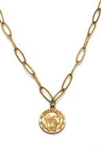 Load image into Gallery viewer, Short Gold Antique Style Chain Necklace with Gold French Religious Charm -French Medals Collection- N6-013
