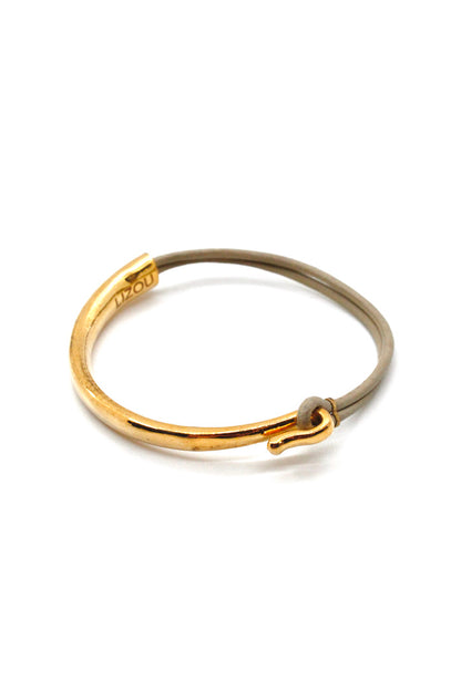 Beige Leather + 24K Gold Plate Bangle Bracelet