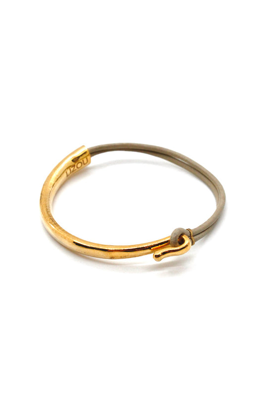 Beige Leather + 24K Gold Plate Bangle Bracelet