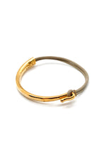 Load image into Gallery viewer, Beige Leather + 24K Gold Plate Bangle Bracelet
