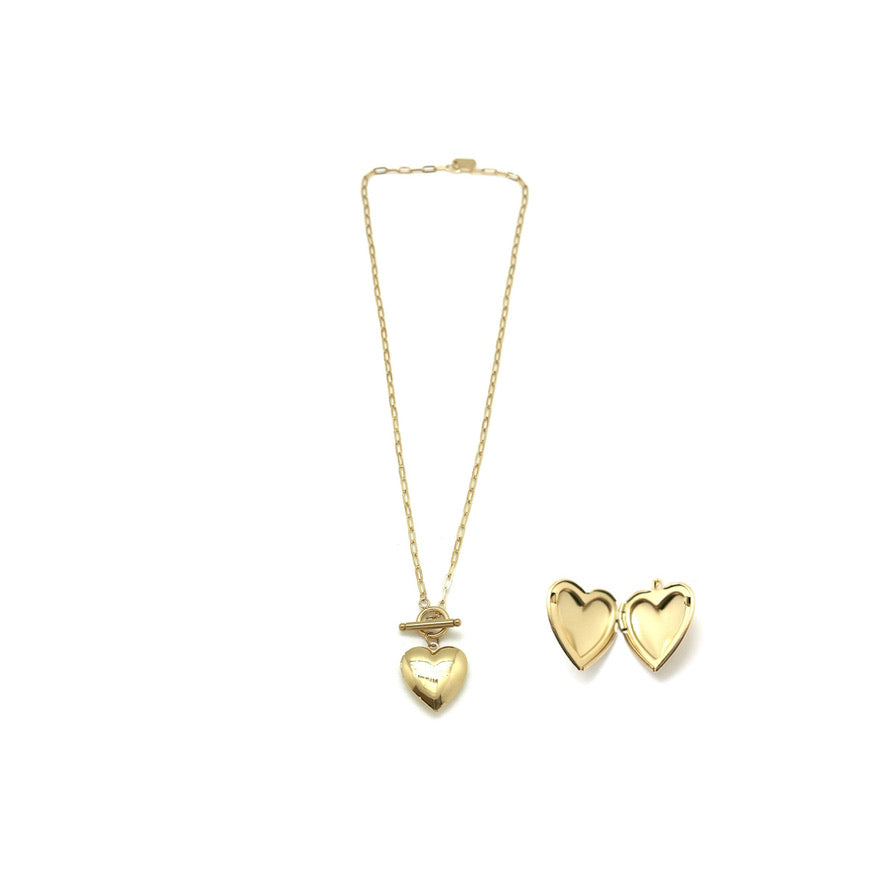 24K Gold Plate Heart Locket Necklace -French Flair Collection- N2-2260