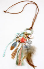 Load image into Gallery viewer, Long Feather and Leather Charm Necklace -The Classics Collection- N2-744
