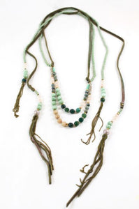 Stone beaded Wrap Style Necklace with Leather Bands -The Classics Collection- N2-859