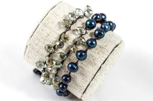 Hand Knotted Convertible Crochet Bracelet, Necklace, or Headband, Freshwater Pearls and Crystals - WR-048