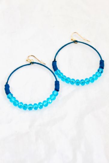 Crystal Beaded Hoop Earrings - E001-Turquoise