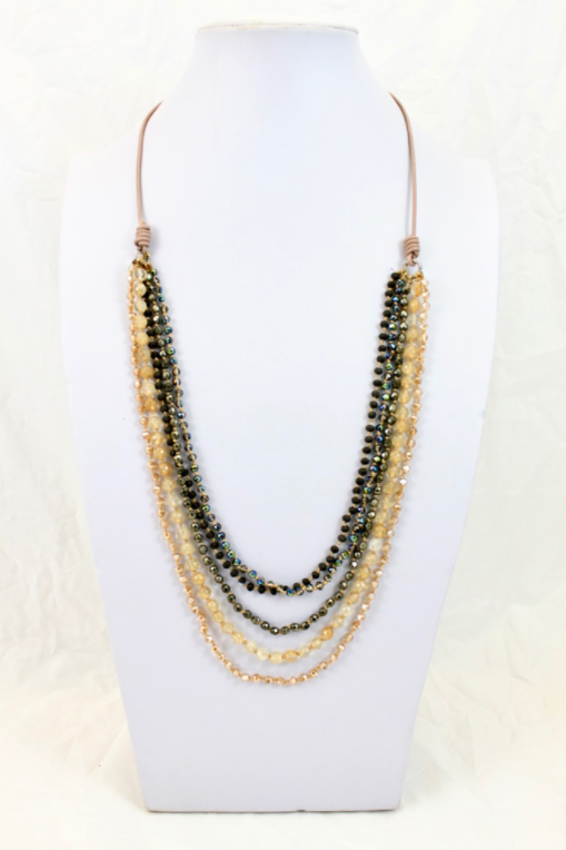 Crystal Mix Hand Knotted Long Necklace on Genuine Leather -Layers Collection- NLL-Cash