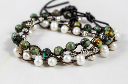 Hand Knotted Convertible Crochet Bracelet, Necklace, or Headband, Semi Precious Stone Mix - WR-045