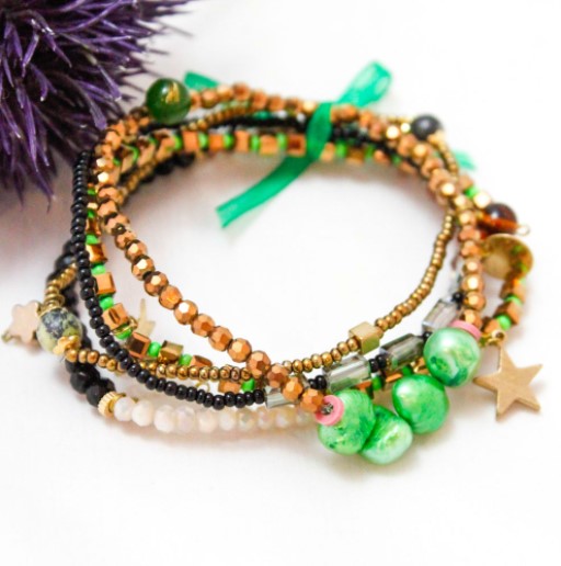 Green and Gold Delicate Stack Bracelet -The Classics Collection- B1-706