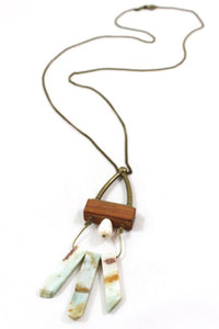 Modern Hip Geometric Amazonite and Wood Necklace -The Classics Collection- N2-789