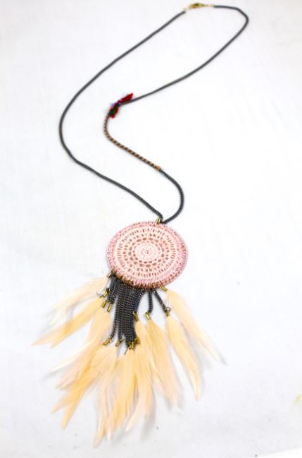 Pastel Pink Dreamcatcher Feather Necklace -The Classics Collection- N2-715