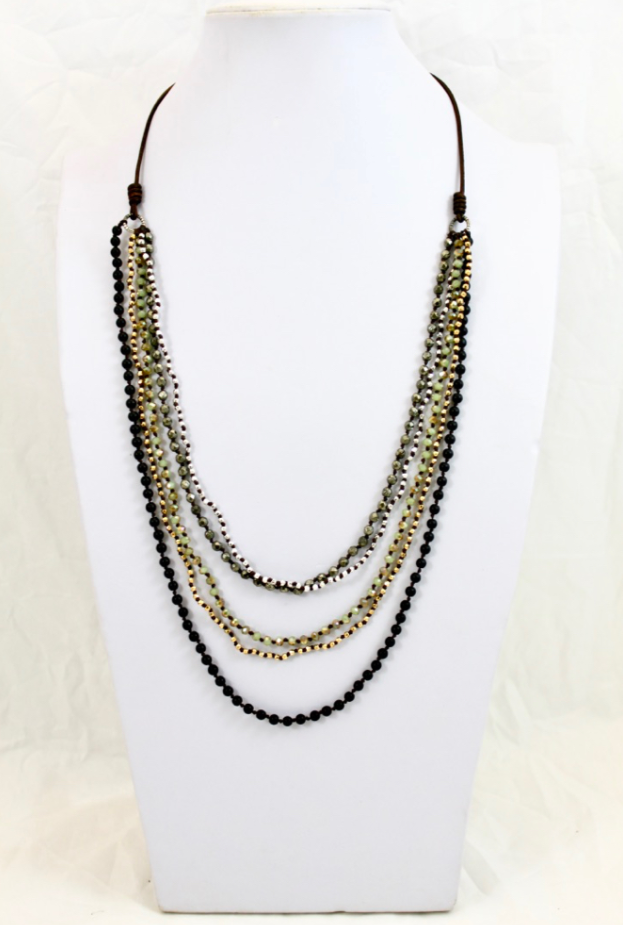 Large Semi Precious Stone Hand Knotted Long Necklace on Genuine Leather -Layers Collection- NLL-Nova