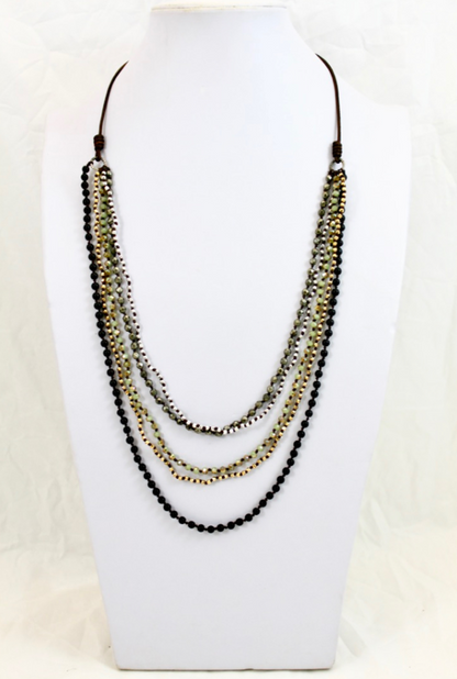 Large Semi Precious Stone Hand Knotted Long Necklace on Genuine Leather -Layers Collection- NLL-Nova