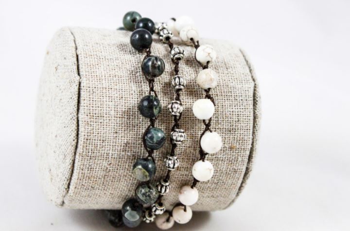 Hand Knotted Convertible Crochet Bracelet, Necklace, or Headband, Semi Precious Stone Mix - WR-062