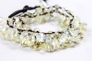 Hand Knotted Convertible Crochet Bracelet, Necklace, or Headband, Large Crystals - WR-088