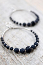 Load image into Gallery viewer, Black and Silver Beaded Hoop Earrings - E021-B
