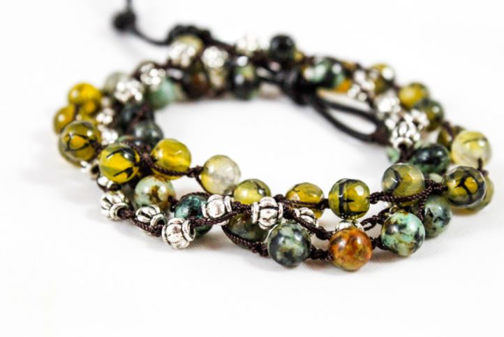 Hand Knotted Convertible Crochet Bracelet, Necklace, or Headband, Semi Precious Stone Mix - WR-058
