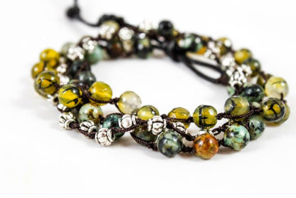 Hand Knotted Convertible Crochet Bracelet, Necklace, or Headband, Semi Precious Stone Mix - WR-058