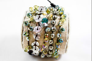 Hand Knotted Convertible Crochet Bracelet or Necklace, Crystals and Stones Mix - WR-100